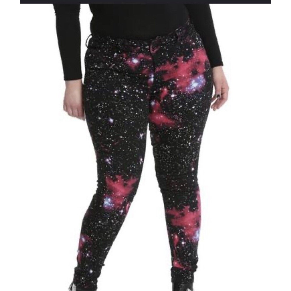 Hot Topic Lovesick Galaxy Denim Stretch Jeggings Size 11 Black Pink